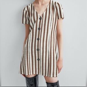 Zara Trafaluc Brown and White Striped Mini Dress